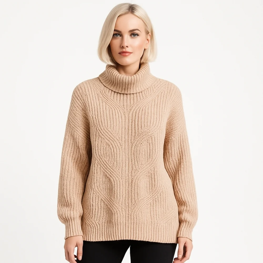 Caslon Pink Turtleneck Sweater Small Chic Cable Knit Cowl Neck New Without Tags - Picture 13 of 14